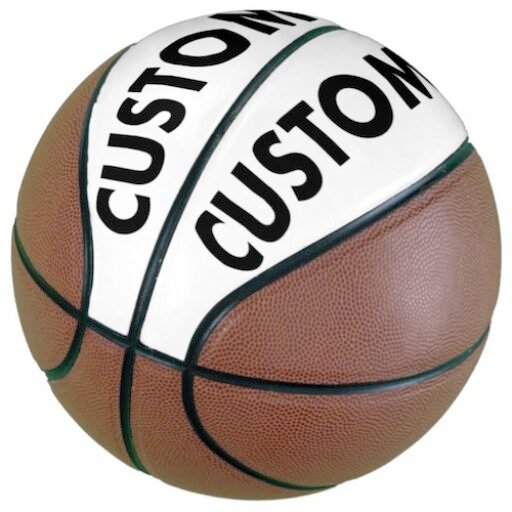 Personalized custom Basketball regulation size angled view.