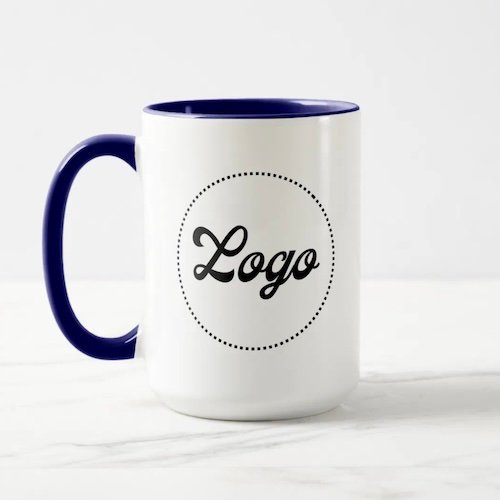 Custom Promotional NAVY BLUE Combo Logo Mug 15oz.
