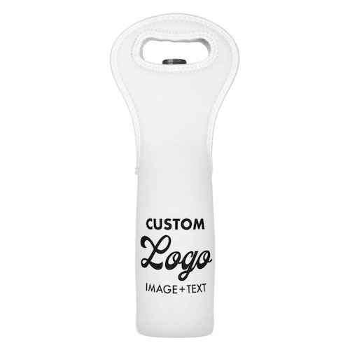 Custom wine bottle sleeve neoprene tote bottle cooler shown with bottle.