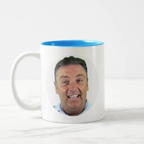 LIGHT BLUE Two-Tone Photo Face Mug - Round Frame Custom Mug.