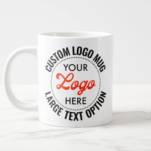 Large Text Promotional Custom Giant Logo Mug.