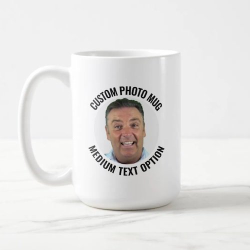 Medium Text 15oz White Personalized Photo Mug.