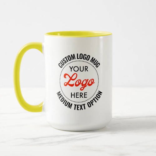 YELLOW Medium Text Promotional Combo Logo Mug 15oz.